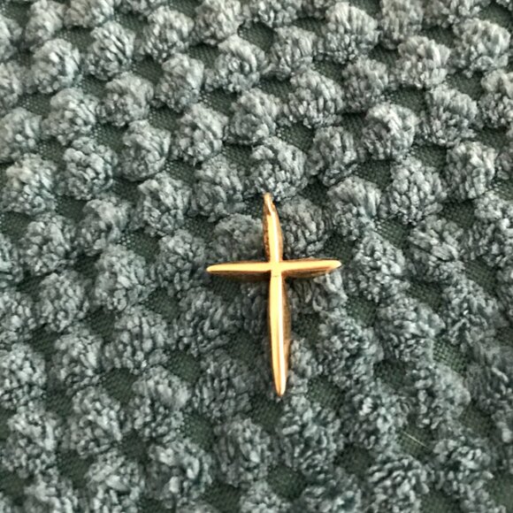 Gold Cross Pendant with Diamond in Center - Picture 2 of 3